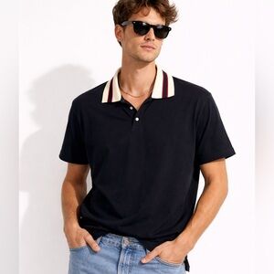 Sandro Paris Navy Blue Polo with Striped Collar